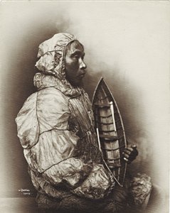 Férfi umiak modellel, Alaszka, 1906 körül alkotó: Beverly Bennett Dobbs